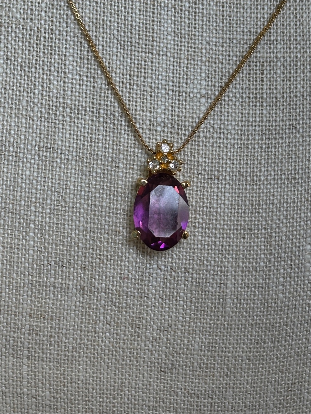 🟡Authentic Christian Dior Vintage Amethyst Necklace W/Clear Crystals & Gold Tone - Picture 8 of 12